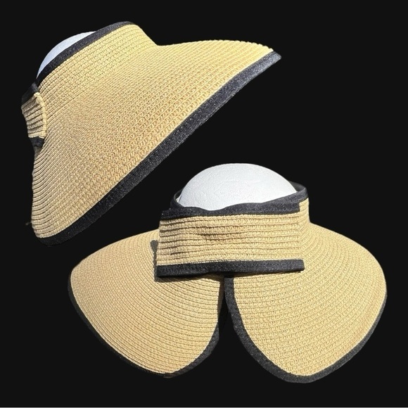 🌻Jacobson Tan Foldable Packable Empty Top Brimmed Straw Visor Cap Hat - Picture 1 of 8